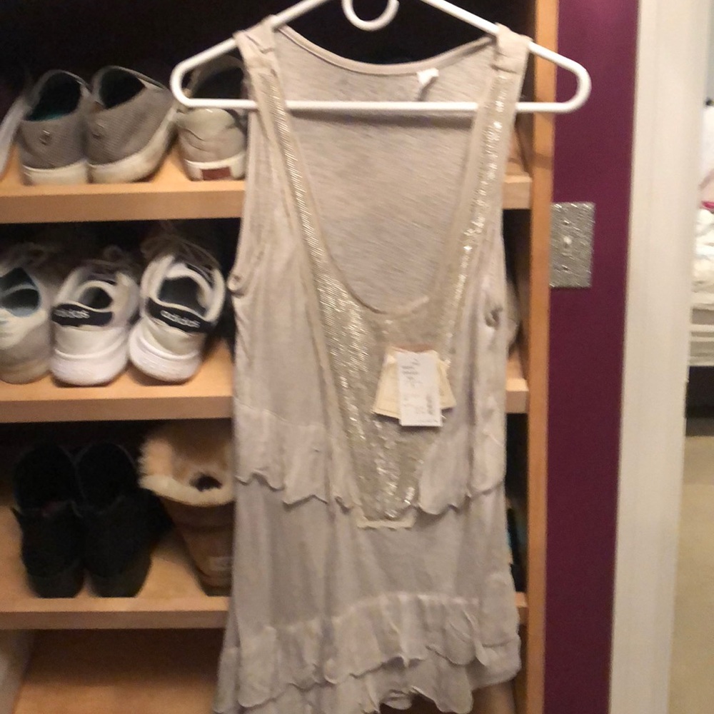 Silver grey asymmetrical sleeveless top